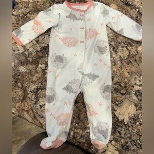 Carter's White Footed One-Piece fleece with Pink & Gray Hedgehogs